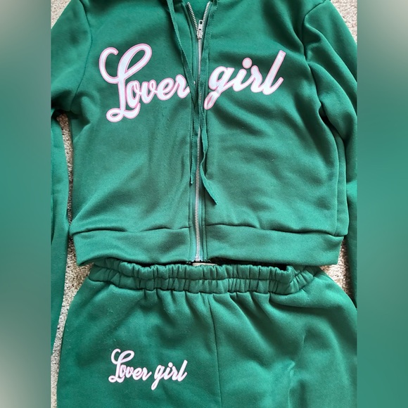 Lover Girl Forest Green Matching Hoodie and Jogger Lounge Set l XL - Picture 4 of 5